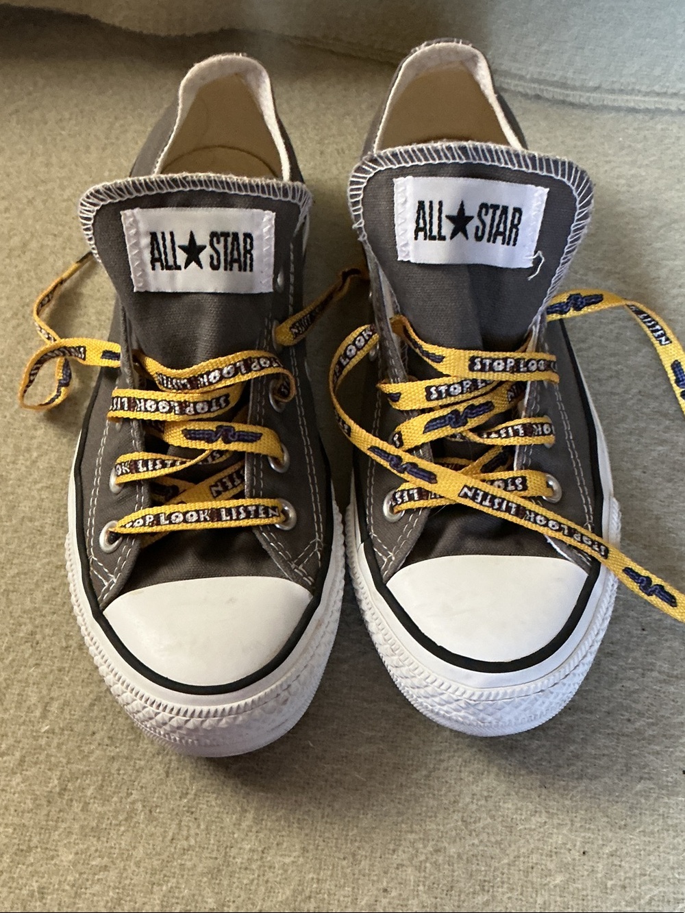 Converse All Star Low Top Sneakers in Gray with Yellow Laces